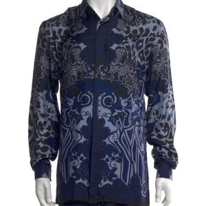 Versace Collection Blue and Black Printed Long Sleeve Shirt